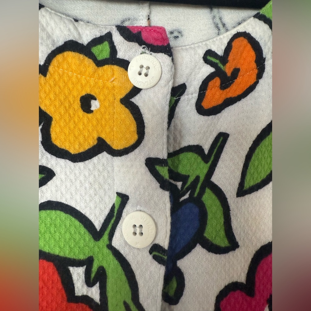 Vintage 90s Adrienne Vittadini Art Cartoon Drawing 100% Cotton Button Up Jacket - Picture 5 of 11